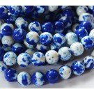 Jade beads round 10-11mm synthetic, white-blue, 1 pcs