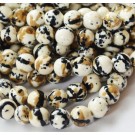 Jade beads round 10-11mm synthetic, white-brown-black, 1 pcs