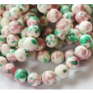 Jade beads round 10mm synthetic, white-green-pink, 1 pcs
