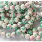 Jade beads round 8mm synthetic, white-green-pink, 1 pcs