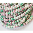 Jade beads round 4mm synthetic, white-green-pink, 10 pcs