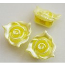 Acrylic links 14x14x7mm flower, yellow, imitation pearl, multi-strand, hole 2mm, 1pcs